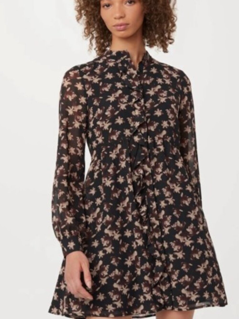 Frank & Oak Floral mini Dress Medium Brown Black Ruffle Boho | Sz M
